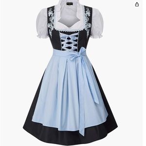 Clearlove Women German Dirndl Dress for Oktoberfest black with blue 2XL